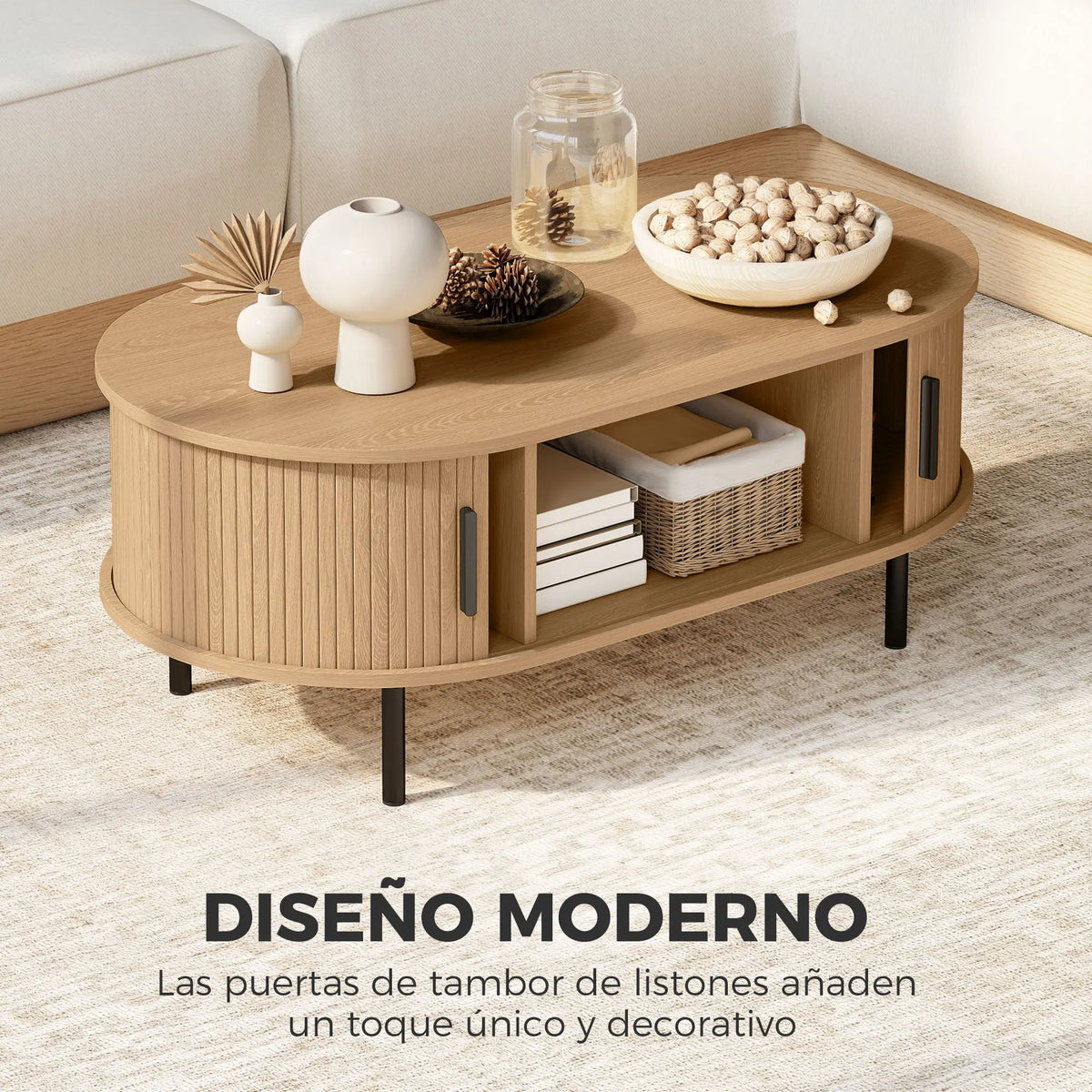 Mesa de centro con puertas correderas