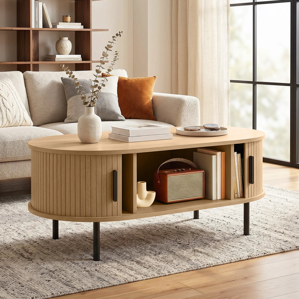 Mesa de centro con puertas correderas