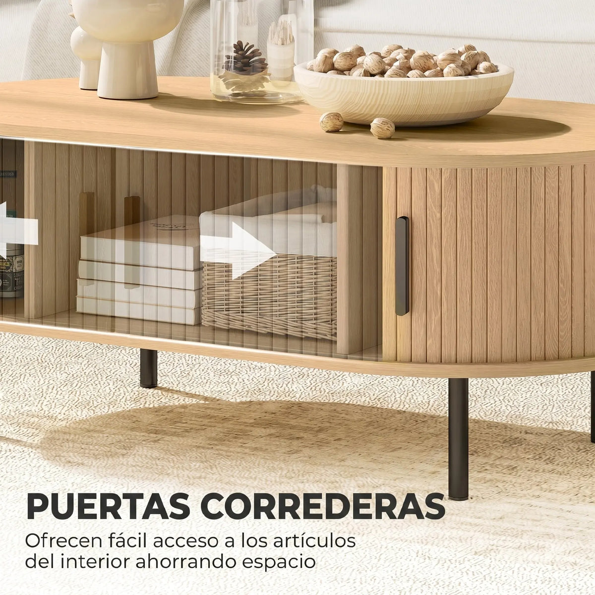 Mesa de centro con puertas correderas