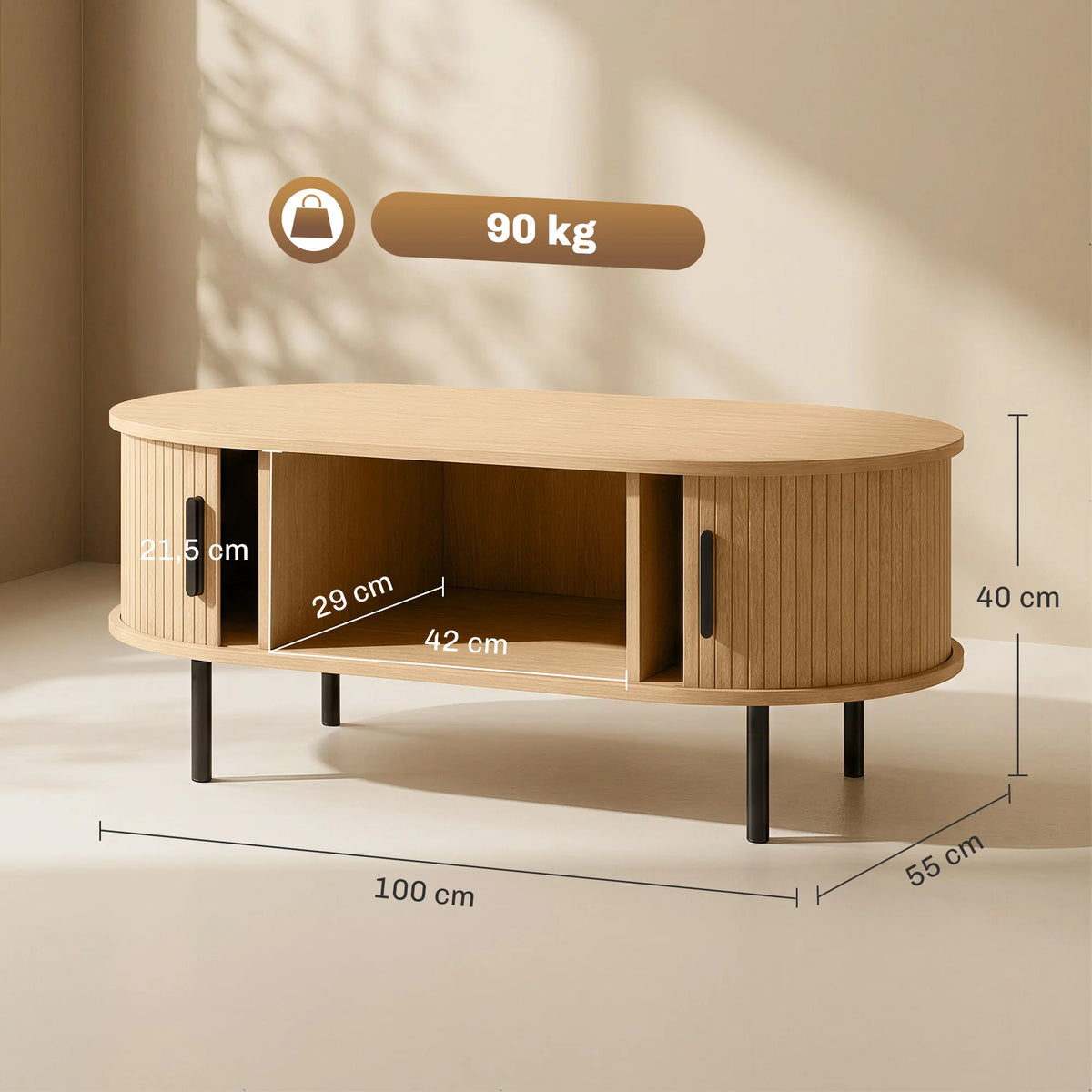 Mesa de centro con puertas correderas